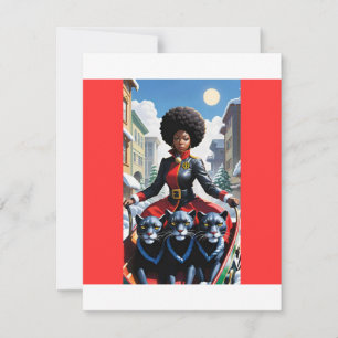 Black Mrs Claus with black Panthers  xmas card