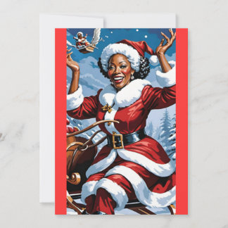 Black Mrs Santa Claus Christmas Card Holiday card