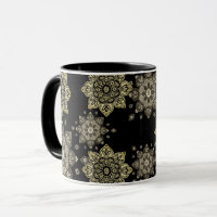 Black Mug with gold Medallions