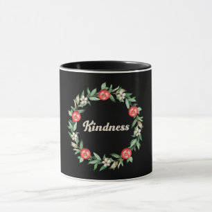 Black Mug with Pink Pomegranate Wreath-Peace Print