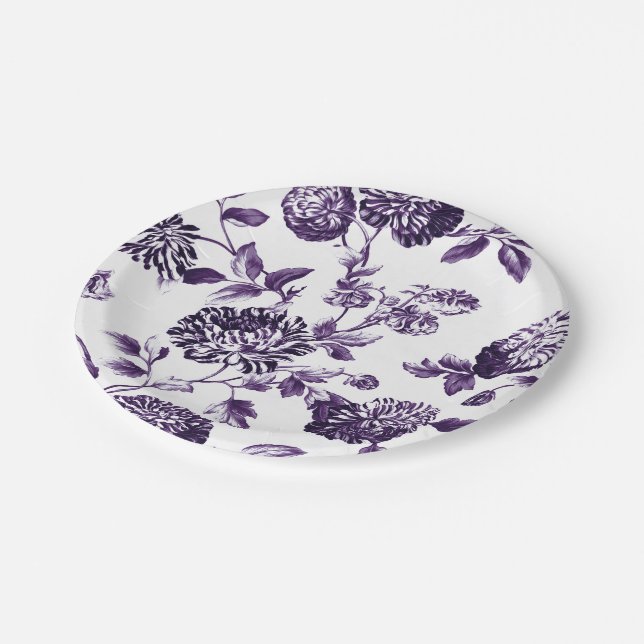 Black Mulberry Purple Floral Toile No.2 Paper Plate (Angled)