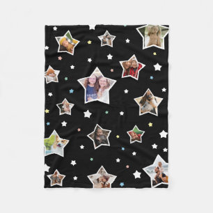 Black Multi Coloured Star Shaped Photos Fleece Blanket