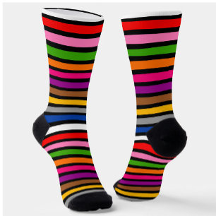 Black Multicolor Stripes Lines Pattern Design Socks