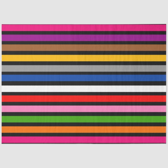 Black Multicolor Stripes Lines Pattern Design  Tissue Paper (Front)