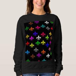 Black Multicolored Fleur-de-lis Pattern Design Sweatshirt