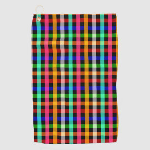 Black Multicolored Gingham Plaid Pattern Design  Golf Towel