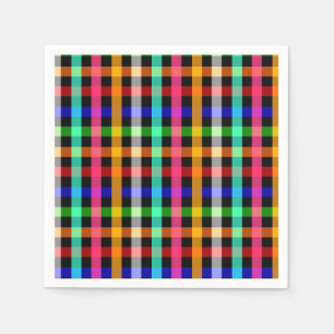 Black Multicolored Gingham Plaid Pattern Design  Napkin