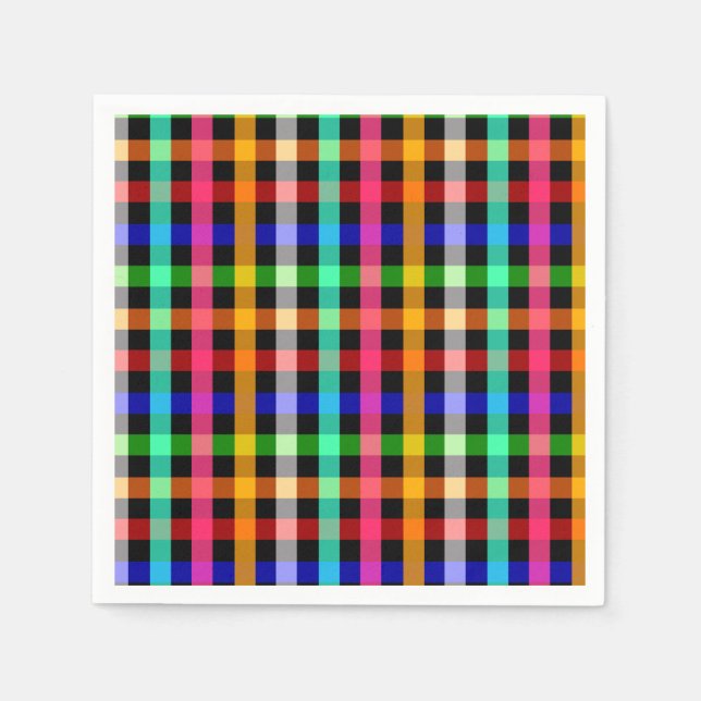 Black Multicolored Gingham Plaid Pattern Design  Napkin (Front)