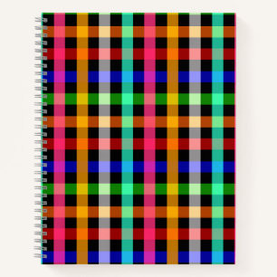 Black Multicolored Gingham Plaid Pattern Design  Notebook