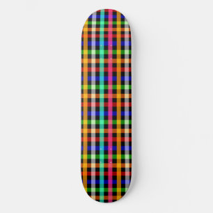 Black Multicolored Gingham Plaid Pattern Design  Skateboard