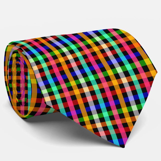 Black Multicolored Gingham Plaid Pattern Design  Tie (Creator Uploaded)