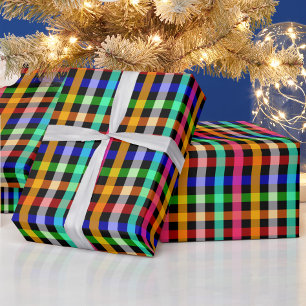Black Multicolored Gingham Plaid Pattern Design Wrapping Paper
