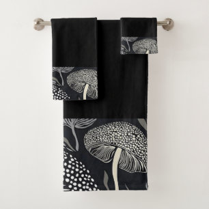 Black Mushroom Bath Towel Set
