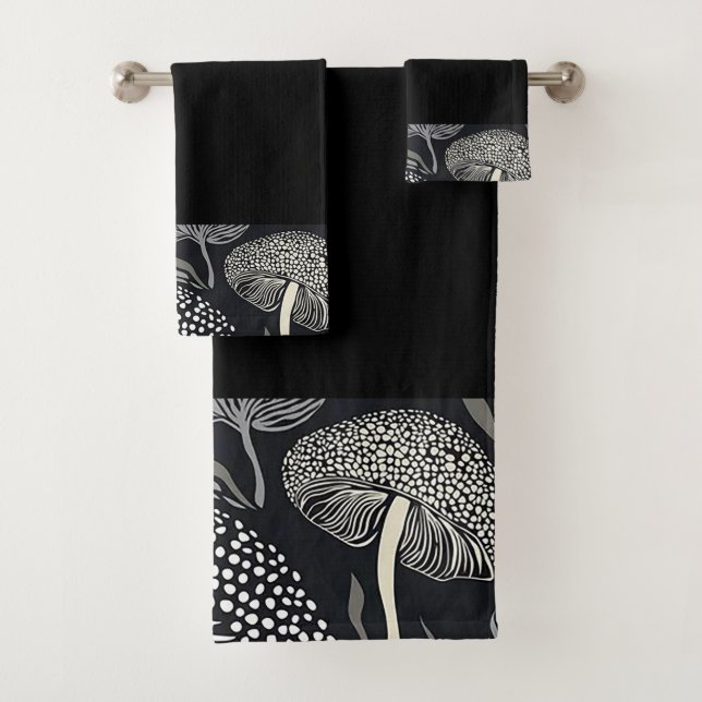 Black Mushroom Bath Towel Set (Insitu)