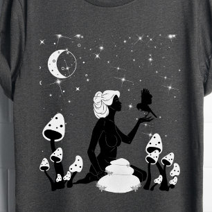 Black Mushroom Goddess Celestial T-Shirt