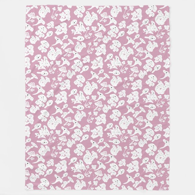 Black mushroom pattern 01b Lpink BG Fleece Blanket (Front)