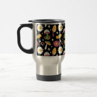 Black Mushroom, Rainbow and Daisies Pattern
