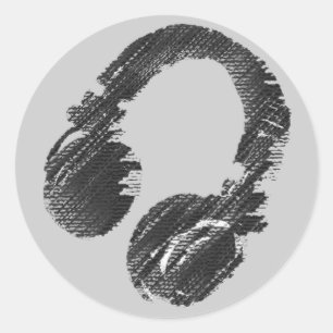 black music deejay headphone classic round sticker