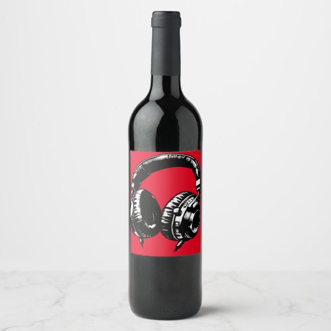 Black Music Headphones Dance DJ Birthday Party Wine Label (Front)