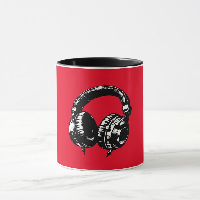 Black Music Headphones DJ  Mug (Center)