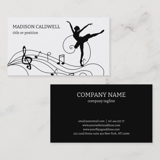 Black Music Notes and Ballerina Business Card (Front/Back)