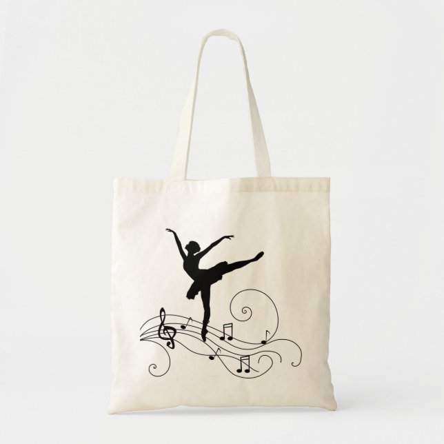 Black Music Notes and Ballerina Tote Bag (Front)