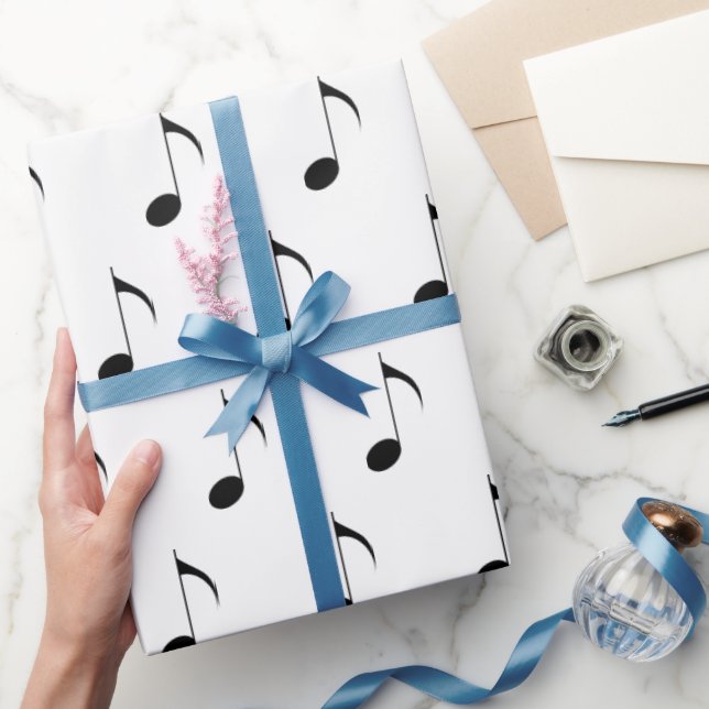 Black Music Notes On White Wrapping Paper (Gifting)