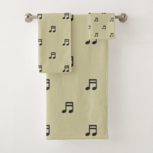 Black Music Notes Pattern on Light Beige Bath Towel Set