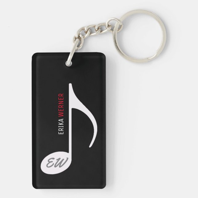black musical key-chain with name and initials keychain (Back)