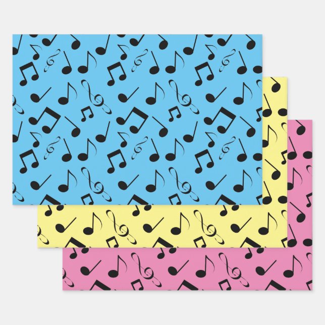 Black Musical Notes Design Wrapping Paper Sets (Set)