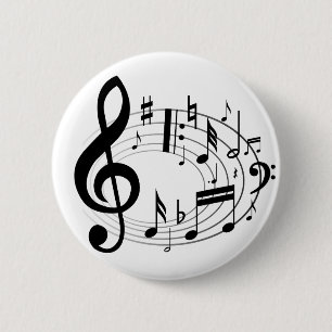 Black musical notes in oval shape 2 inch round button