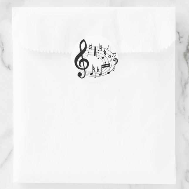 Black musical notes in oval shape classic round sticker (Bag)