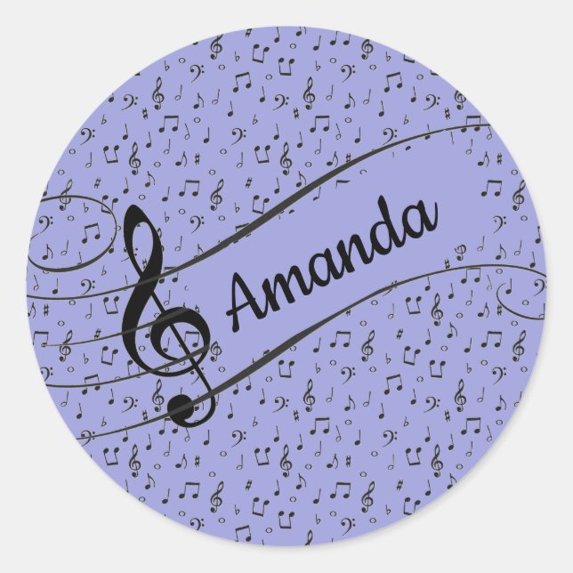 Black Musical personalized  Classic Round Sticker (Front)