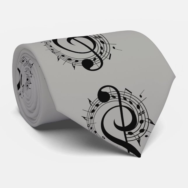 Black Musical Symbols on Grey Tie (Rolled)