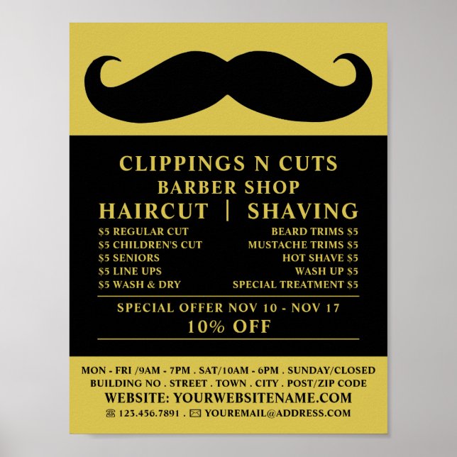 Black Mustache, Men's Barbers Advertising Poster (Front)