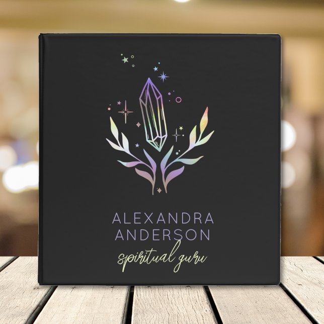 Black Mystical Holographic Spiritual Crystals  Binder (Black Mystical Holographic Spiritual Crystals 3 Ring Binder)