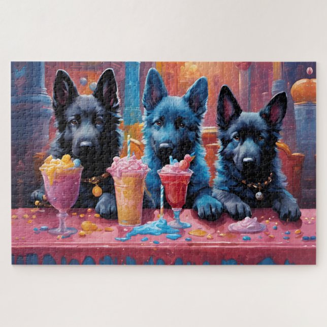 Black N Blue German Shepherd Puppies N Milkshakes Jigsaw Puzzle (Horizontal)