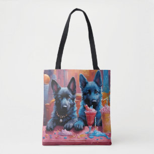 Black N Blue German Shepherd Puppies N Milkshakes Tote Bag