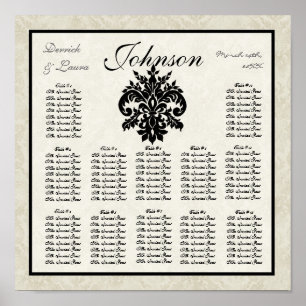 Black n Cream Damask Reception Table Seating Chart