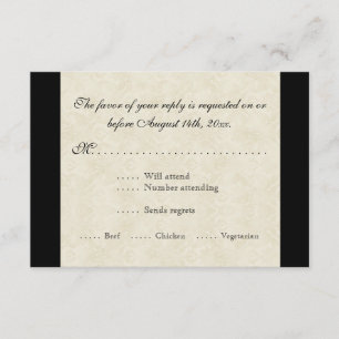 Black n Cream Fleur de Lis Damask Wedding RSVP Card