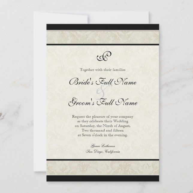Black n Cream Red Tulip Damask Wedding Invitation (Front)