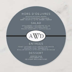 Black n Grey Round Wedding Monogram Menu Template