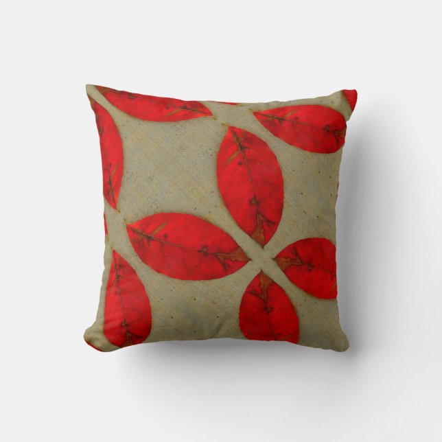 black n Taupe grey red fall leaves solid back Throw Pillow (Front)