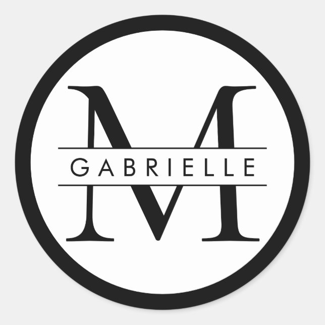 Black n White Border Monogram Favour Sticker Label (Front)