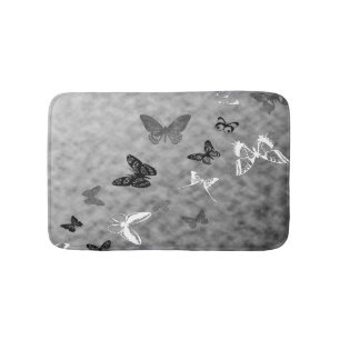 Black n White Butterflies Bath Mat