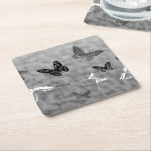 Black n White Butterflies Paper Coaster