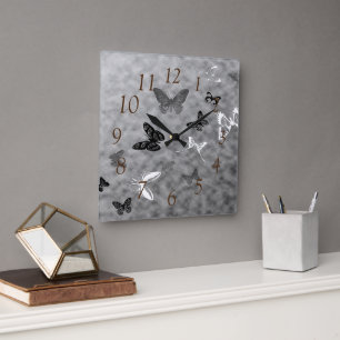 Black n White Butterflies Square Wall Clock
