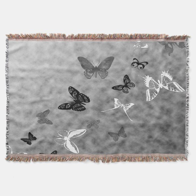 Black n White Butterflies Throw Blanket (Front)