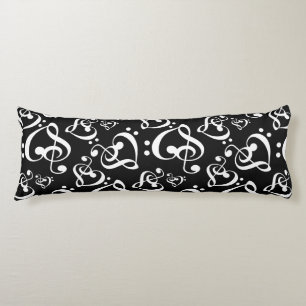 Black N White Clef Hearts Pattern Music Notes Body Pillow