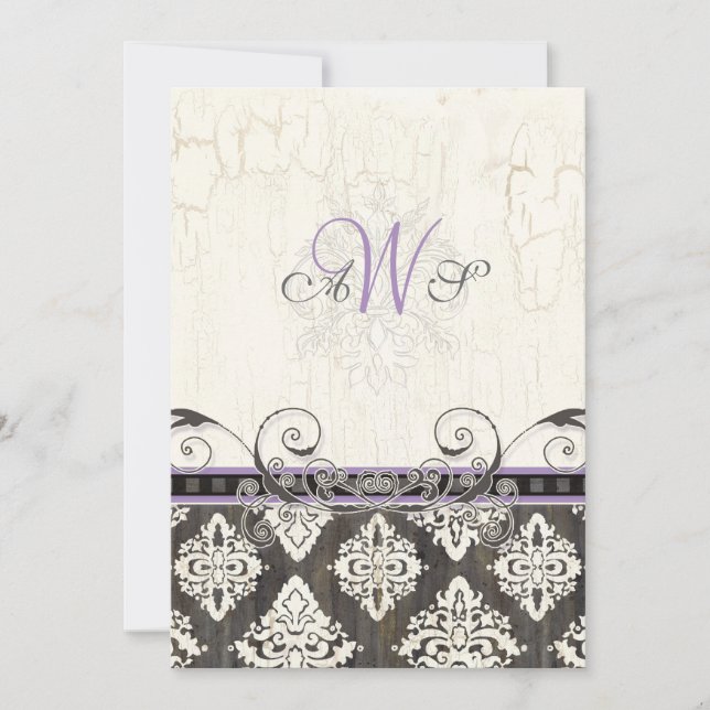 Black 'n White Damask (lilac) Wedding Invitation (Front)